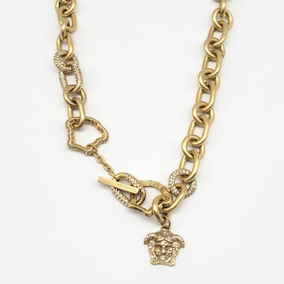 Versace Diamond Swarovski Crystal Medusa Head Rolo Link Statement Necklace - Picture 3 of 11